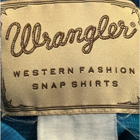 Vintage Wrangler Western Pearl Snap Turquoise Plaid Mens Large - Picture 3 of 5
